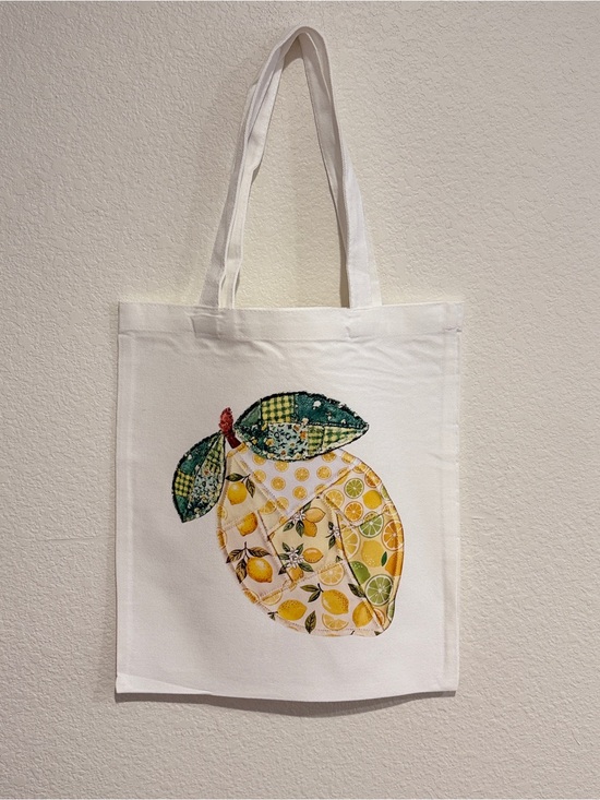 The Golden Goat Co Handbags - Handmade Canvas Tote Bag with quilt like Lemon Graphic - White